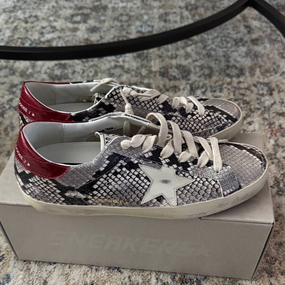 Golden Goose Snakeskin Sneakers with Red and White Accents - Picture 3 of 6